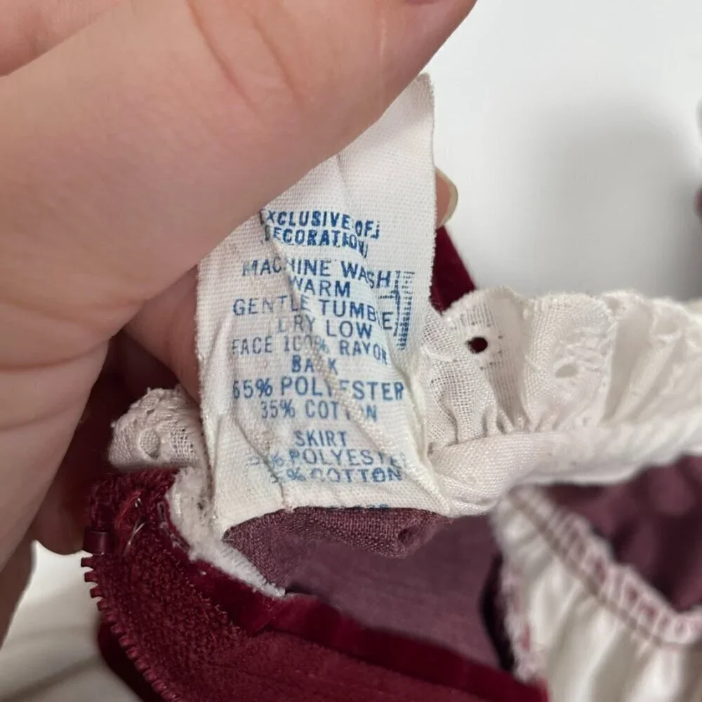 Vintage R-Gee Baby Maroon Velvet and White Eyelet Lace Christmas Dress Size 12M